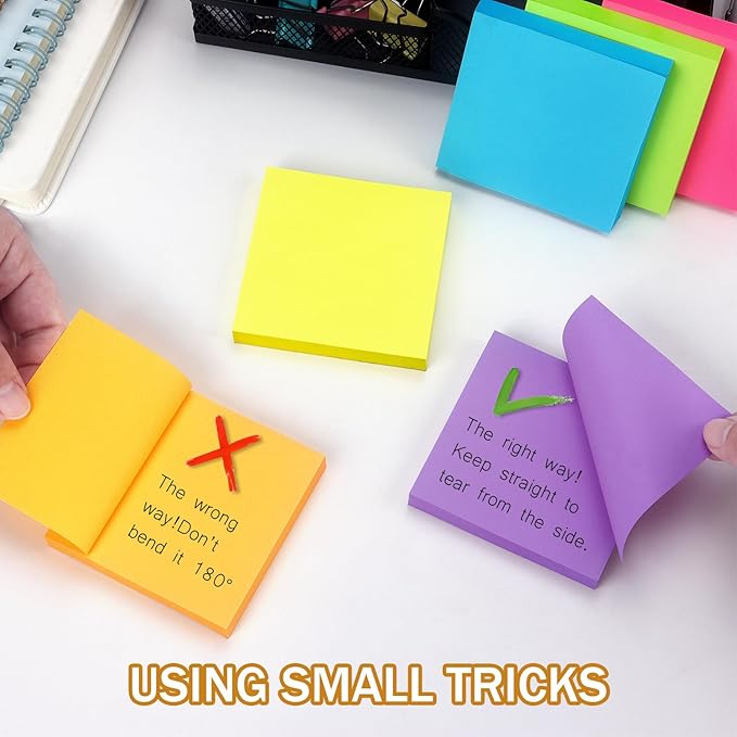 Sticky Notes 3x3 inch, Bright Colors Self-Stick Pads, 12 Pads/Pack, 100 Sheets/Pad, Total 1200 Sheets