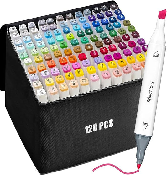 120 Colors Alcohol Markers Set with Base Dual Tip Drawing Markers for Comics Coloring Sketching Illustration (120 White) -Refillable