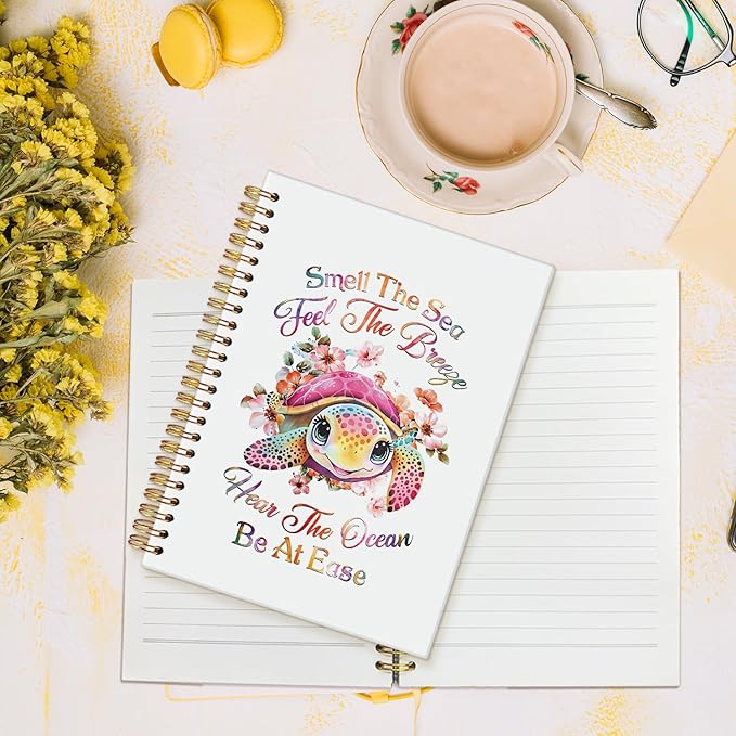 MOFUYU Cute Sea Turtle Journal for Women,Beach Notebook,Inspirational Ocean Notebooks,Cute Notebooks for School Work Women Girls,Gifts for Beach Lovers 5.5x8.3 Inch
