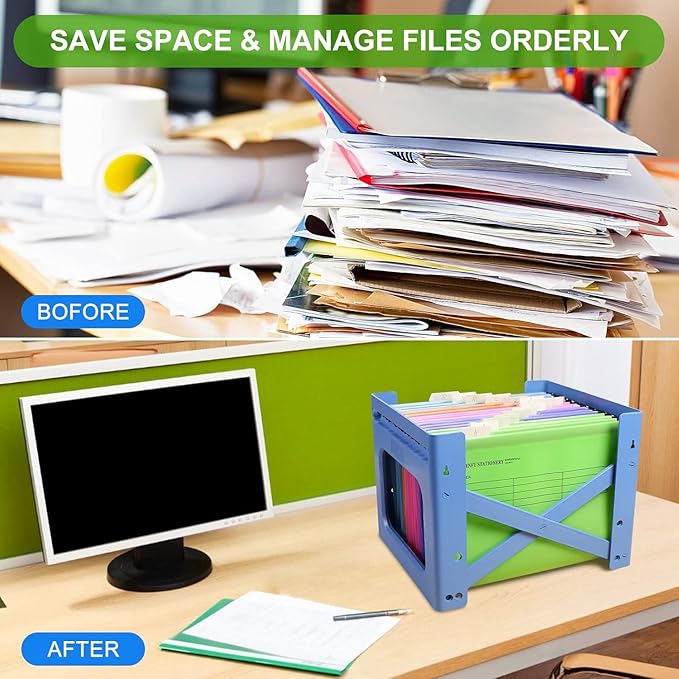 BOENFU 24 Pack Colored Hanging File Folders Letter Size Plastic File Folders with Adjustable Tabs, 2 Markers, Hanging Organizer File Folders for Efficient Filing