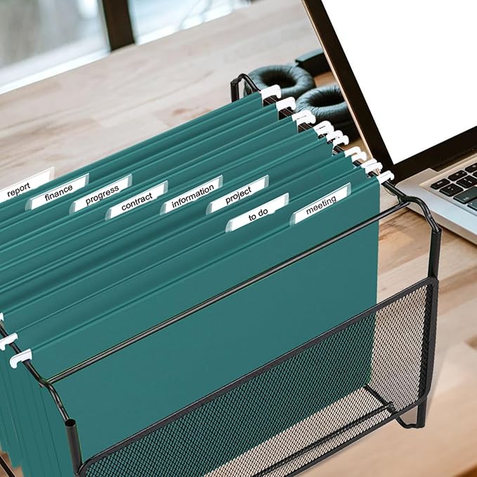 HERKKA Hanging File Folders, 30 Pack Reinforced Letter Size Hanging Folders, Designed for Bulky Files, Filing Cabinet, 1/5-Cut Adjustable Tabs (Teal)