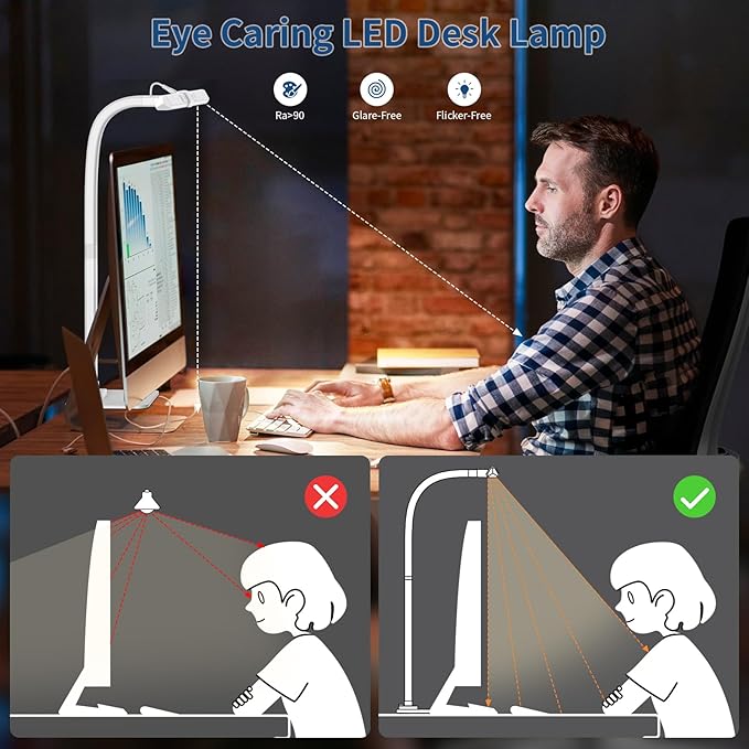 KableRika Desk Lamp, 24W 1200lumen Brightest LED Desk Lamp for Home Office, 31.5" Wide Dimmable Architect Task Lamp with Base,Eye Protection Tall Desk Light for Workbench Office Lighting Computer