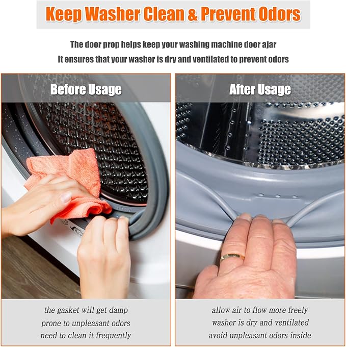 Washer Door Prop and Stopper for Front Load Washing Machine, Removable Washer Door Holder with 43mm Magnet Base, Flexible Washer Door Stopper Keep Washer Door Open to Prevent Odors - Black