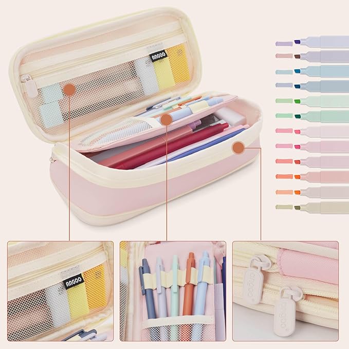 52 Aesthetic School Supplies with Cute Pen Case,5 Black, 2Blue,2 Red 0.5MM Ink Gel Pens,12inch and 6inch rulers,6 0.5MM Mechanical Pencils for Students Stationary College Essentials