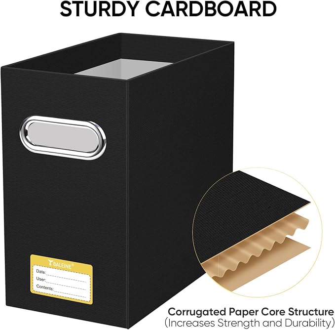 BALEINE File Organizer Box, Cardboard File Folder Organizer with Handle for Letter Size, Portable Collapsible Hanging Filing Box for Home Office Document Storage (2 Pack, Black)