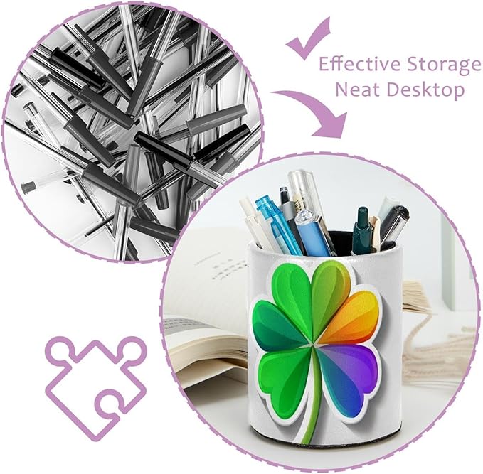 Pen Holder Stand, Makeup Brush Holder for Women, Durable Desktop Organizer Rainbow Clover (3) Pencil Holder Pot for Office Home Dorm
