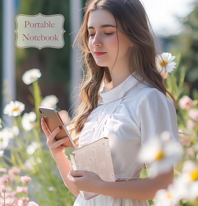 Small Fabric Journal for Women, Floret Printed Cloth Hardcover Notebook, B6, 264 Pages, 5x7 Ruled Notebook & Blank Sketchbook, Similar Embroidered Journal, Lay Flat Thick Notebook, Pink