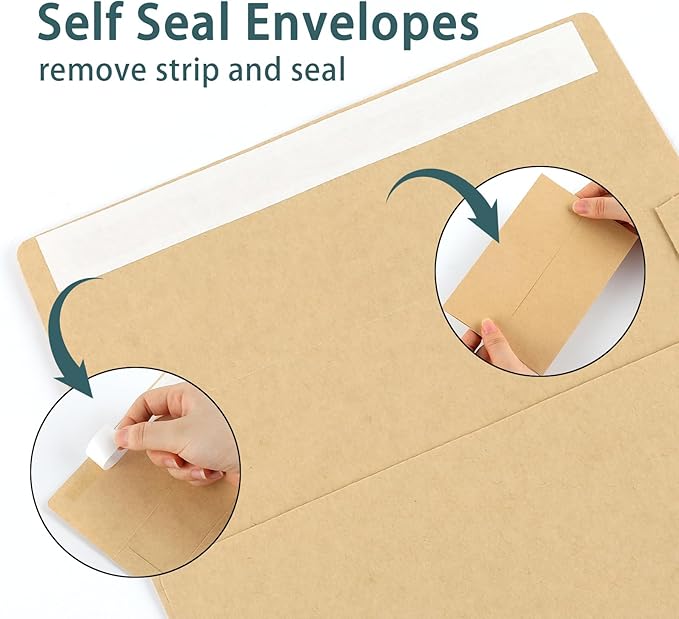 50 Pack 5x7 Envelopes, A7 Kraft Envelopes Self Seal, Printable Envelopes for Invitation, Baby Shower, Birthday Party, Wedding, Postcards, Mailing, Greeting Cards
