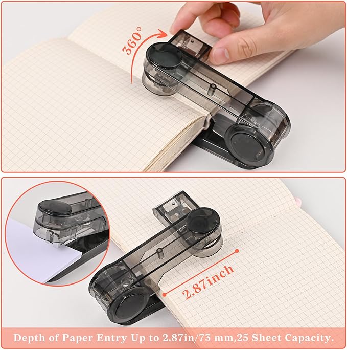 Temiary Swing-Arm Swivel Stapler with 400 Staples, 360 Degree Rotate Desktop Staplers for Booklet or Book Binding, 25 Sheet Capacity for Desk Classroom Office Supplies (Black)