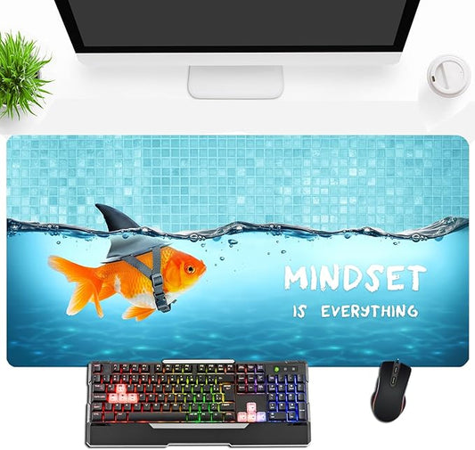 Goldfish as Shark Mouse Pad Desk Mat, Drama Goldfish Large Gaming Mouse Pad Dangerous Sharks Anime Desk Pad Mousepad XXL Extended Keyboard Mat Mouse Mat, Waterproof, 31.5x15.7 in