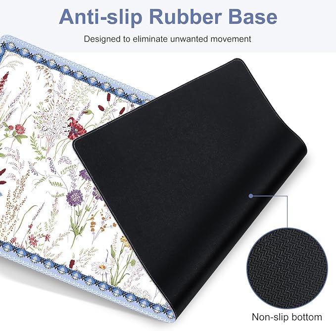 Floral Desk Mat, 4in1 Large Mouse Pad with Wrist Rest, Cute Desk Matt for Desktop, Desk Pad Mat, Anti-Slip XXL Computer Ergonomic Mousepad with Wrist Support for Keyboard and Mouse I Colorful Weeds