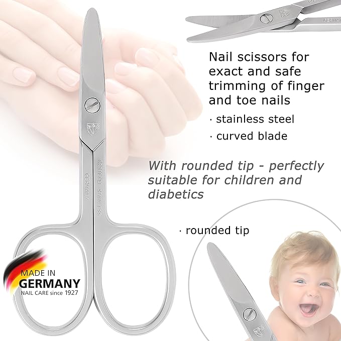 3 Swords Germany - brand quality STAINLESS STEEL INOX CURVED NAIL SCISSORS (1 PIECE) with round tips for DIABETICS - manicure pedicure - nail care by 3 Swords - Made in Germany