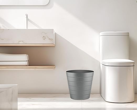 Small Trash Can (1.3 Gallons), Dorm Trash Can, Heavy Duty Dust Bin, Mini Garbage Can for Bedroom (Pack Of 3), Plastic Wastebasket, Bathroom Wastebasket (Grey) Round paper Trashcan, Office Trash Bin