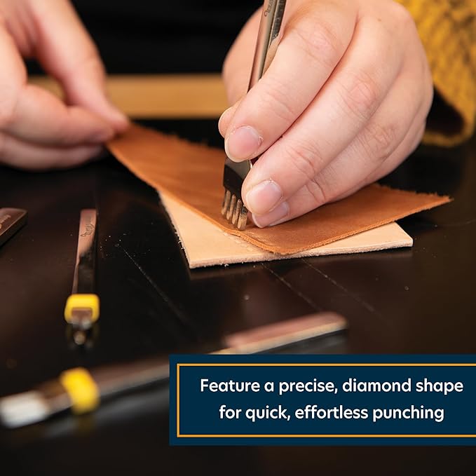 Weaver Leather Supply Diamond Leather Stitching Chisel Set, Precise 4mm Hole Punch, Color-Coded Hole Punch Set for Hand Sewing and Saddle Stitching