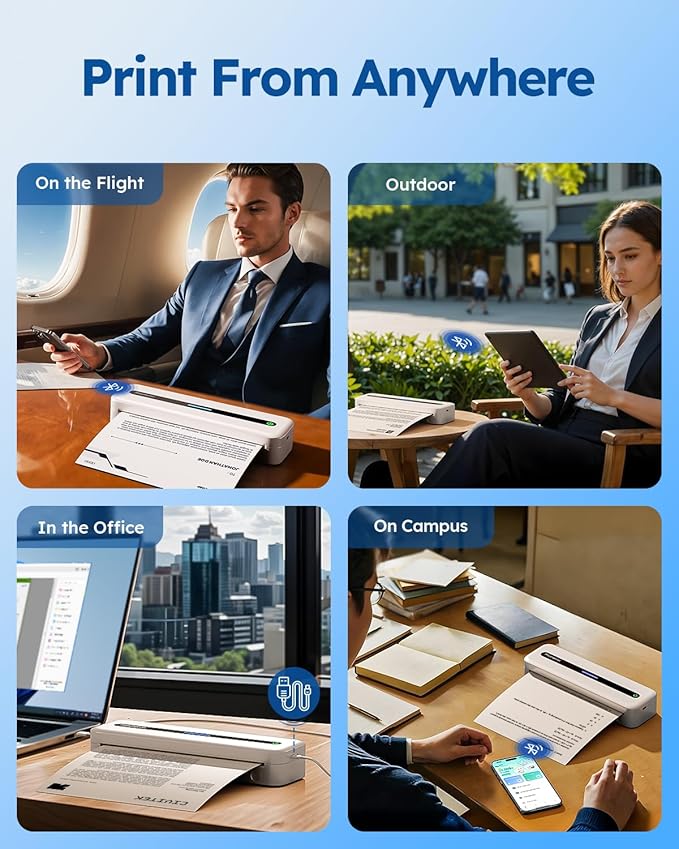 Phomemo Inkless Portable Printer, Portable Printers Wireless for Travel, M832 Bluetooth Thermal Mobile Printer for Phone Laptop, Support 8.5'' x 11'' & A4 Thermal Paper, for Office Home School