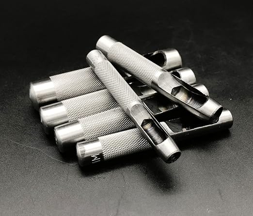 Leathe Punch Set Heavy Duty Round Hole Punch Set Leather Hole Tool,for Leather, Canvas (Silver, 6-pcs)