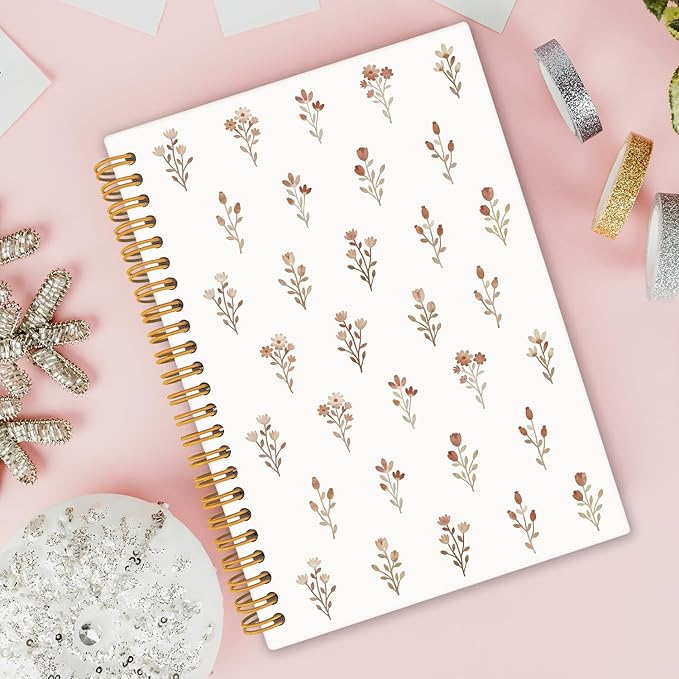 Boho Floral Spiral Notebook Journal, Cottagecore Wildflower Flower Notebooks for Note Taking, Pretty Journals for Women, Hardcover Notebook 5.5x8.3