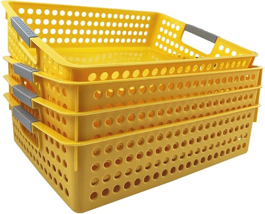 DLUCKY 4Pcs Classroom Organization and Storage Paper Tray Holds 4A Paper, Trays for Classroom Toy, Crayons, Handicrafts Storage, Also for Library, Drawers, Office, Kitchen, Bathroom(Yellow)