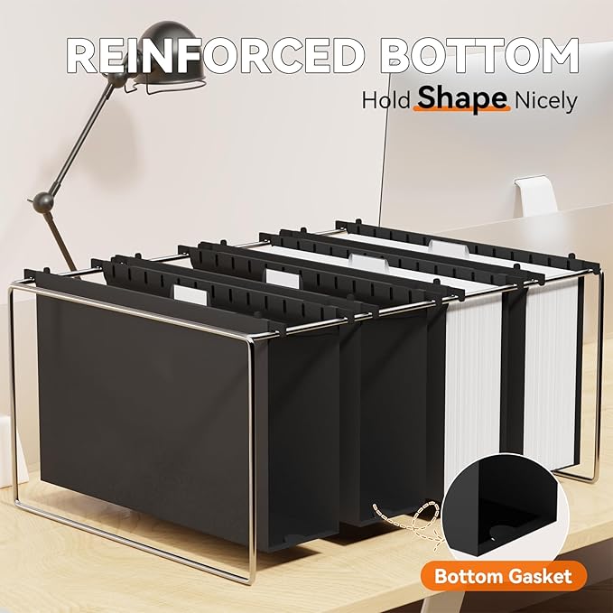 Plastic Legal Size Hanging File Folders,Heavy Duty 3" Expansion Extra Capacity Hanging Folder,Reinforced Black Hang Folders Legal,Adjustable Tabs,Filing Cabinet Folder for Bulky Files,12 Pack