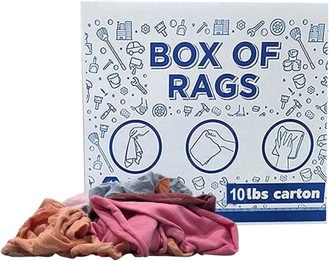 Premium Color Knit Cleaning Rags (10 lbs. Box) – Shop Rags Bulk for Workshops, Mechanics, Painters, and Home Use, Multipurpose Cotton T-Shirt Rags