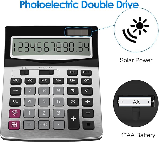 Helect 12 Digit Desktop Calculator, Standard Function Business Desktop Calculator, Silver