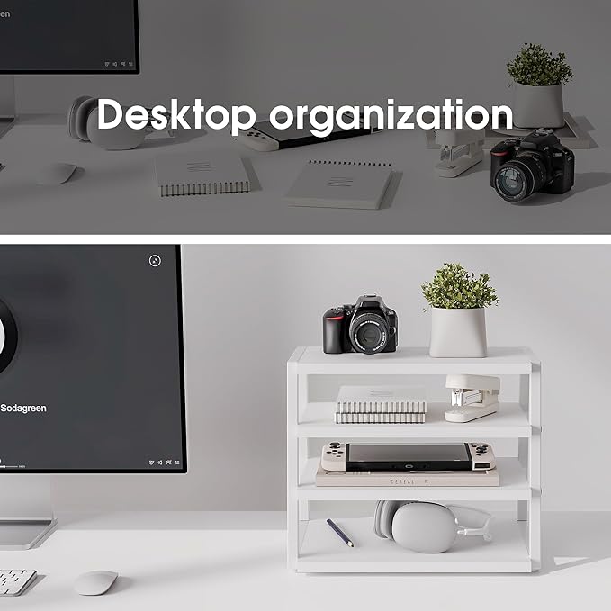 Fenge Desk Shelf Organizer, 4 Tier Desktop Shelf, Wood and Metal Office Shelves, Corner File Organizer for Office Supplies, Top of Desk Organizers and Accessories