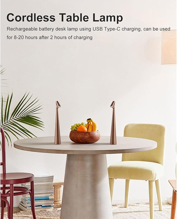 Cordless Small Table Lamps,3 Levels Brightness Portable Desk Lamp,Rechargeable Battery Lights for Outdoor, Restaurant, Bedside, Baby Night Light,Gifts(Brown)