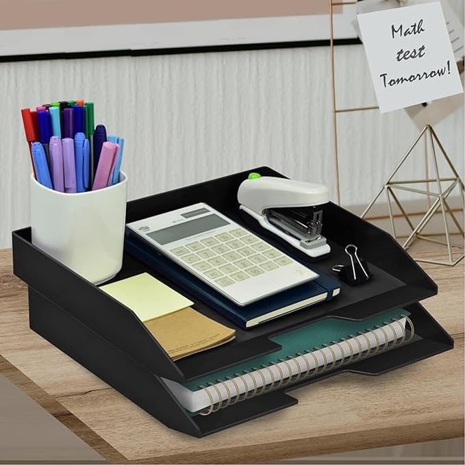 Acrimet Stackable Letter Tray 2 Tier Side Load, Plastic, Desktop File Organizer (Black Color)