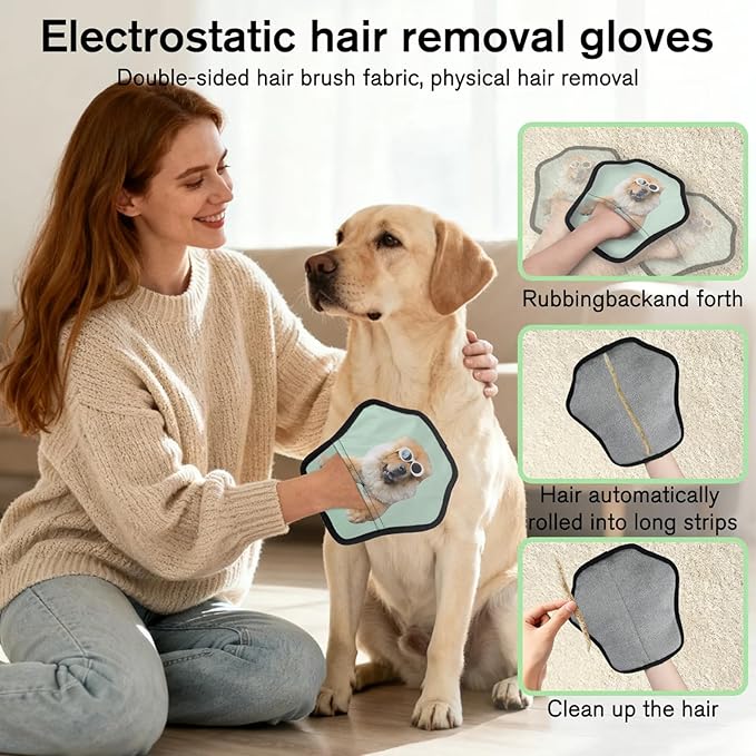 XIOBODR Personalized Pet Hair Remover Glove for Dogs & Cats - Custom Photo & Name Magic Brush for Dog Cat Hair Removal, Reusable Electrostatic Pet Hair Gloves for Furniture Carpet Couch, Photo Green