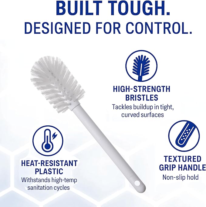 SPARTA Large Water Bottle Brush Ideal for Wide-Mouth Jars, Bottles and Tumblers, Dishwashing Tool with Handle for Home and Commercial Kitchens, Plastic, 12 Inches, White