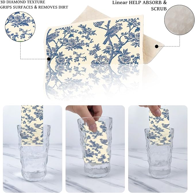 Blue Floral Swedish Dishcloths for Kitchen, 6 Pack Blue Whihe Floral Swedish Dish Cloths, Absorbent Fast Drying Sponge Cleaning Paper Towels for Cooking Home Decoration Housewarming Gift