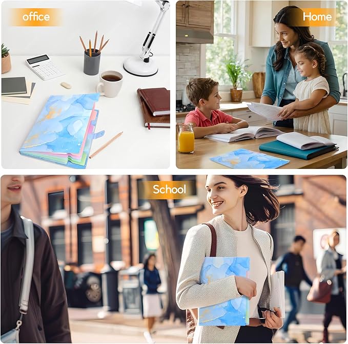 Expanding File Folder, Aesthetic Folders for School, Accordion File Organizer, Aesthetic Folder with Labels,5 Pockets Important Document Folders for School Office Home(Blue Gold)