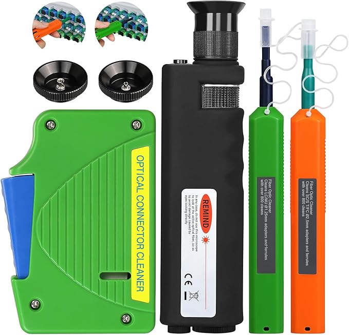 4-Piece Set Fiber Cleaning Tool kit Handheld Fiber Microscope 400x Fiber Magnifying Glass Fiber Jumper end face Cleaning Box one Click Fiber Cleaning Pen