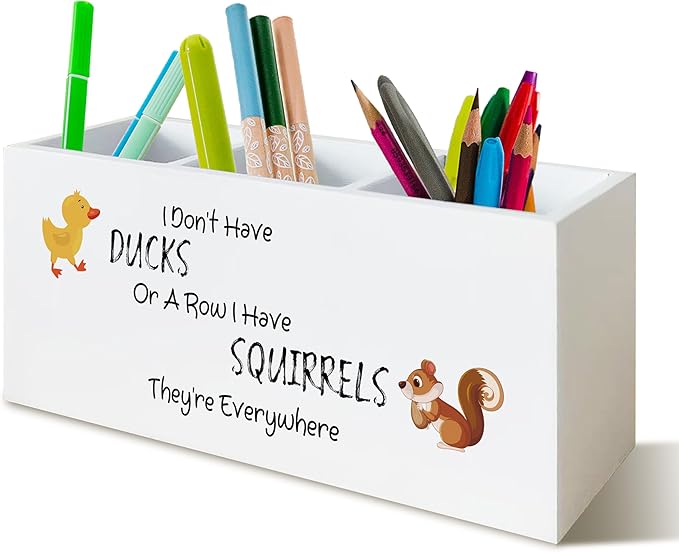 Funny Office Pen Holder for Desk, Dark Humor Office Work Gifts for Women Men Coworkers, I Don't Have Ducks in a Row Humorous Wooden Pen Pencil Holder Organizer for Desk Accessories