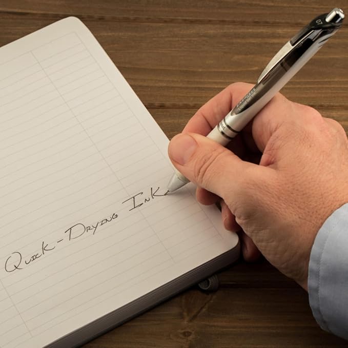 Pentel EnerGel PEARL Retractable Liquid Gel Pen, 0.7mm Medium Line, Needle Tip, Black Ink, 12 Pack Window Box