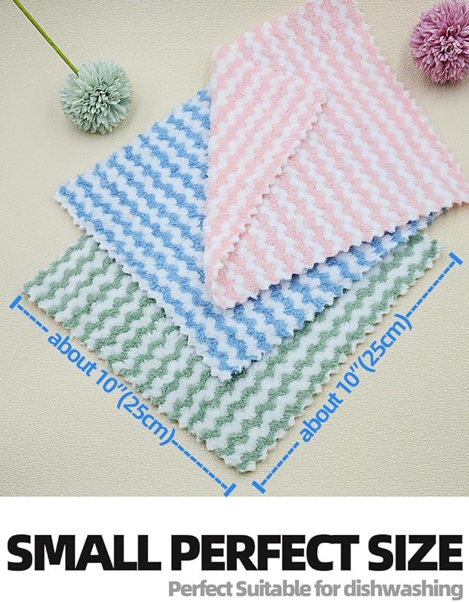 10PACK Kitchen Cleaning Cloths, Microfiber Dish Cloths: All-Purpose Washing/Soft/Lint Free/Absorbent/Quick Dry Reusable Washable Towels for Bathroom/Car/Glass, 10''x10'' - Green