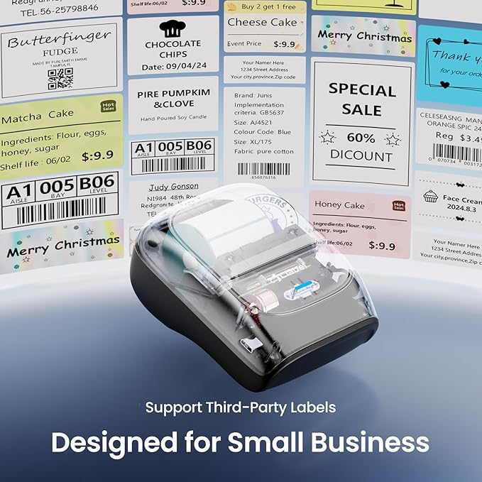 CLABEL Label Maker Machine with Tape: 221B Thermal Inkless Label Printer 2 Inch Mini Portable Bluetooth Handheld Sticker Barcode Labeler Compatible with Phone & PC for Small Business Retail Office