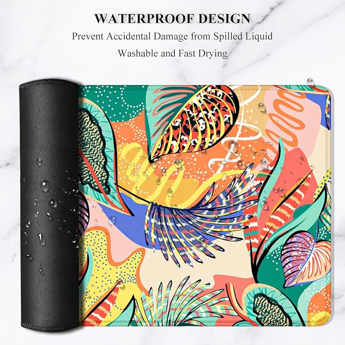 Auhoahsil Desk Mouse Pad, Large Gaming Mousepad, XXL Desk Pad, Extended Long Superior Micro-Weave Cloth Non-Slip Rubber Big Computer Mouse Mat for Gamer, Office & Home, 35" x 15", Tropical Leaves