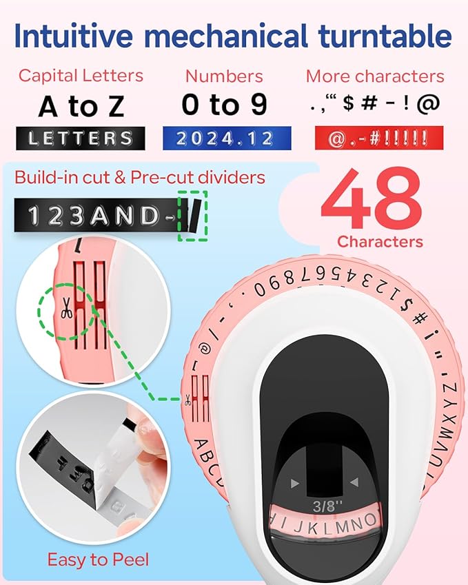 Zodzi Embossing Label Maker Machine with Tapes,Vintage Embossed Label Maker,Retro Label Makers,Old School Manual Embosser with 3 Rolls 3D Embossing Tapes for Nail Swatch Sticks/Office/Home - Pink