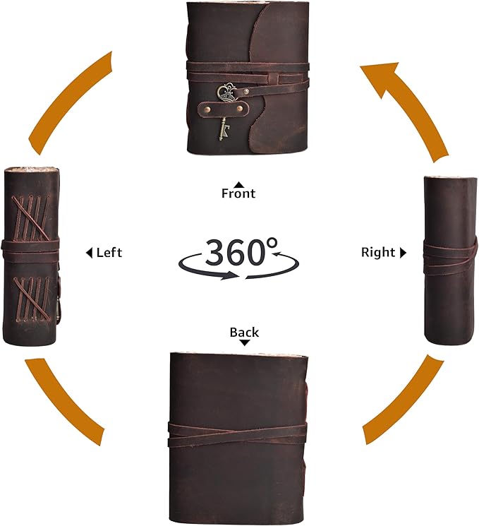 LEATHER VILLAGE Vintage Leather Journal – 200 Handmade Vintage Deckle Edge Paper – Leather bound Journal For Women Men – Vintage Key Closure - Book of Shadows - Chocolate Brown - 6X4 inches (A6)