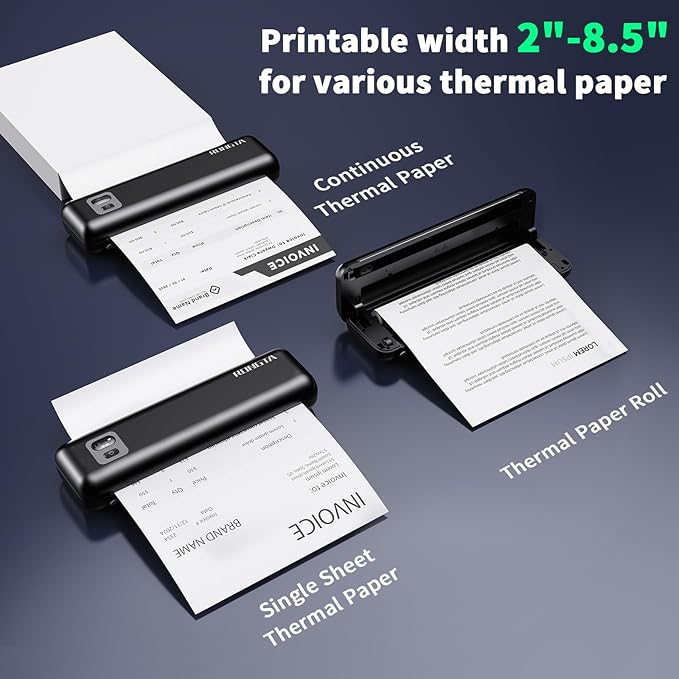 Rongta Portable Printer Wireless for Travel, Inkless Thermal Printers for 8.5" x 11" US Letter & A4 Size, Compatible with Android iOS Smartphone, Mac Windows Laptop for Office & Home (Black, Thermal)