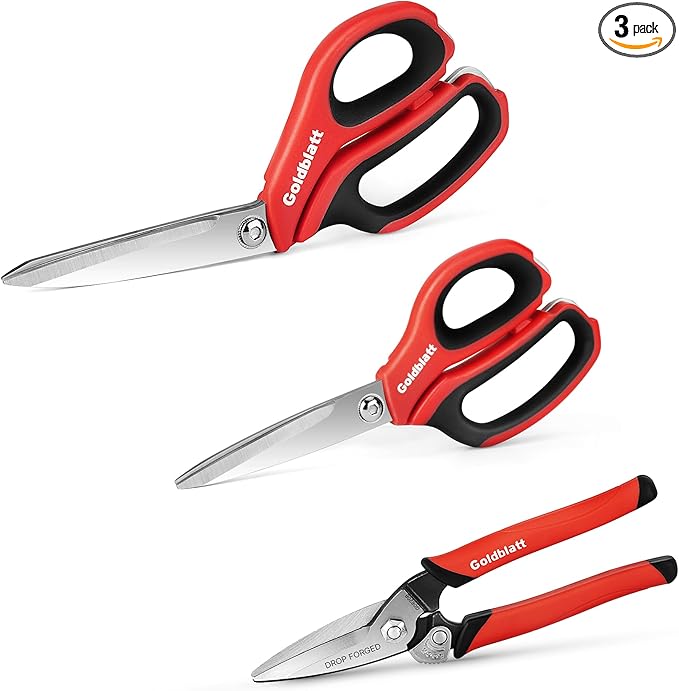 Goldblatt 3PCS Scissors Heavy Duty, Multipurpose Scissors, Drop Forged Blade, with Small Serrations, Comfortable Handle, Shop Scissors Easy Cutting Cardboard, Wires, Leather, Fabric
