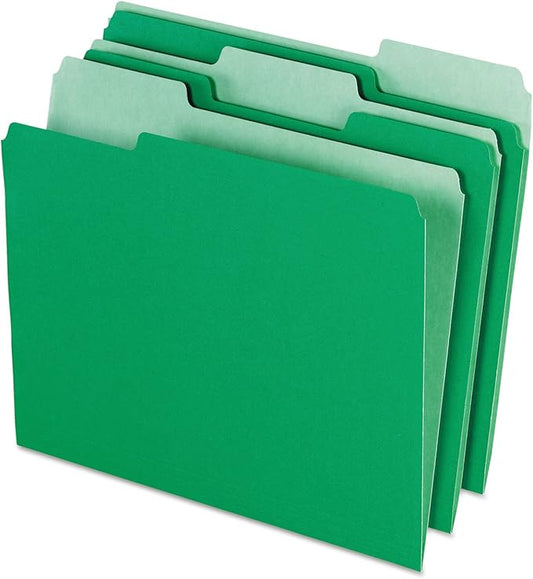Pendaflex Two-Tone Color File Folders, Letter Size, 1/3 Cut, Bright Green, 100 Per box (152 1/3 BGR)