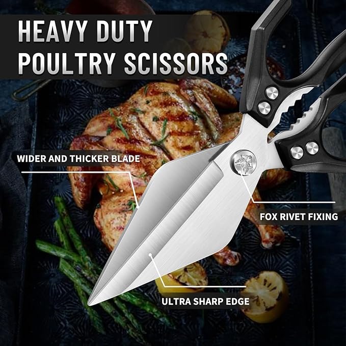 Dream Reach Kitchen Scissors for Food Heavy Duty Poultry Shears with Ergonomic Handle, Japanese High-Carbon Steel Culinary Shears for Chicken, Meat, Seafood, Bone Cutting, Gift Box Included (Black)