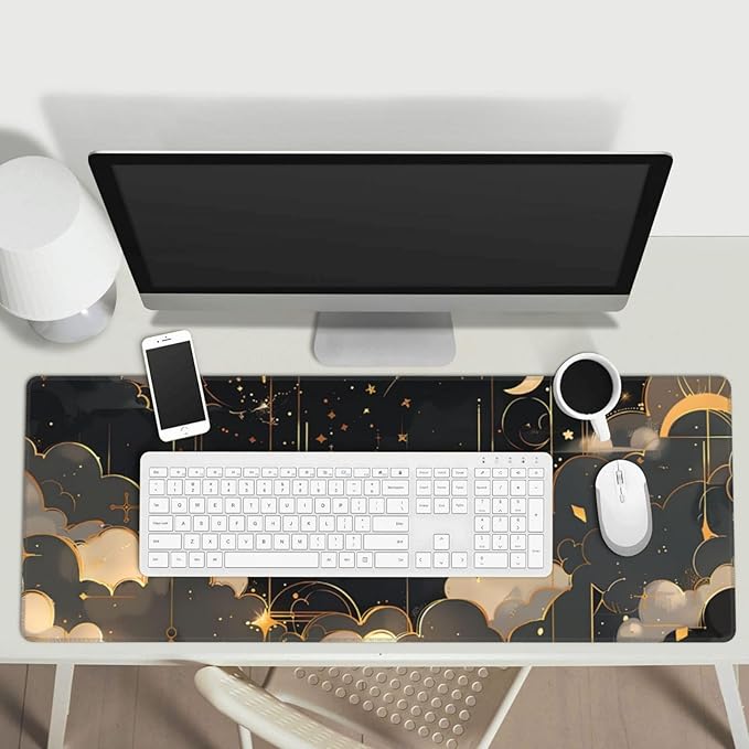 Pink Black Clouds Celestial Gaming Mouse Mat Extended Large XL Mouse Pad Desk Mat Non-Slip Rubber Mice Pads Stitched Edges for Office and Home,31.5 X 11.8 X 0.12 Inches
