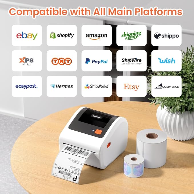 Bluetooth Thermal Shipping Label Printer - D450BT Thermal Label Printer 4x6 for Small Business & Shipping Packages, Compatible with iPhone, Android, iPad, Windows, macOS, USPS, Amazon, Tiktok