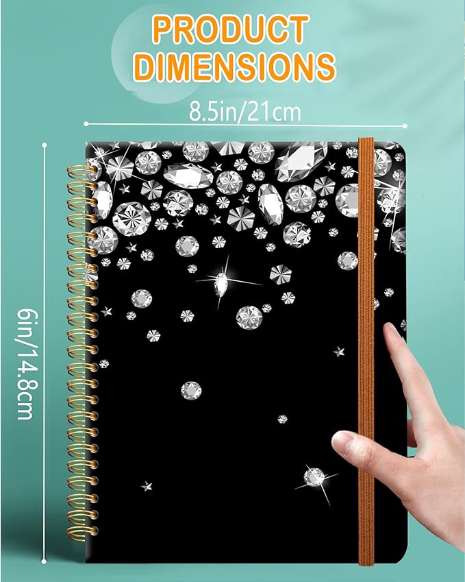 Ruled Spiral Writing Notebook,A5 Hardcover Lined College Journal for Women,Strong Twin-Wire Binding with Premium Paper,8.4" X 6",Perfect for School,Office,Home(Shiny Diamond)