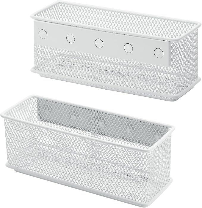dedoot Magnetic Pencil Holder, White Mesh Pen Organizer Strong Magnetic Storage Basket Organizes Pens, Pencils, Markers for Whiteboard, Locker, Fridge, Cubicle Desk, Offices 6.3x2.3x2.6inch