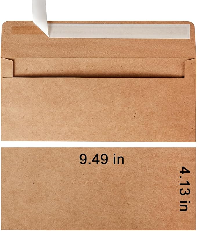 Wishop 50 Pack #10 Business Envelopes Self Seal 4x9 Standard Envelopes for Business, Invoices, Letter Mailing, 4 1/8 x 9 1/2 Inches (Brown, 4.13 x 9.49)