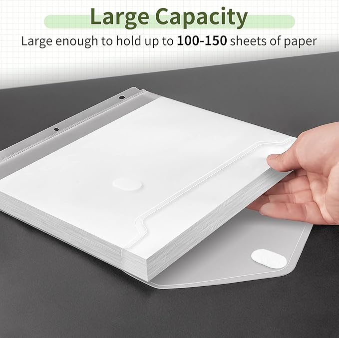 Sooez 12 Pack Space-Saving Binder Folders, Heavyweight Pockets, Clear Envelopes, Side Loading Organizer